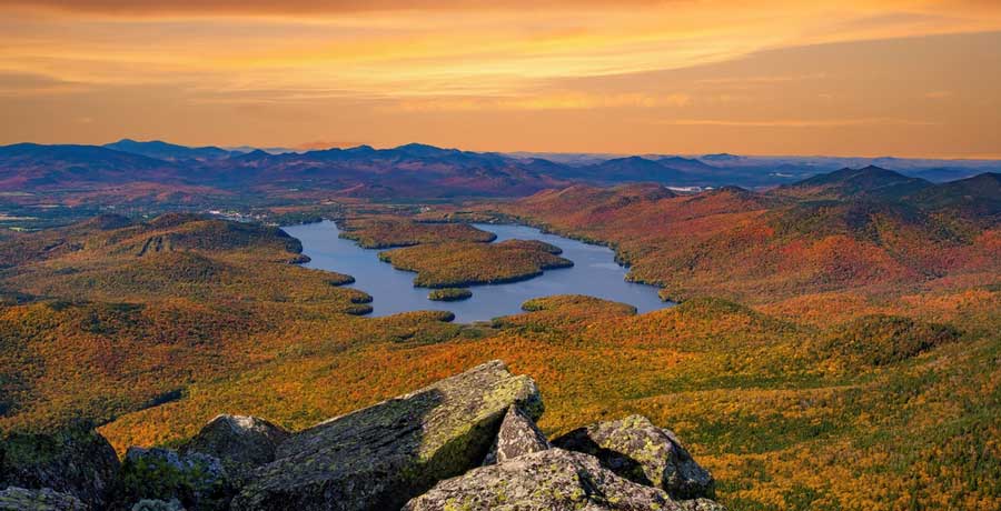 Colorful sky over the Lake Placid during sunset
