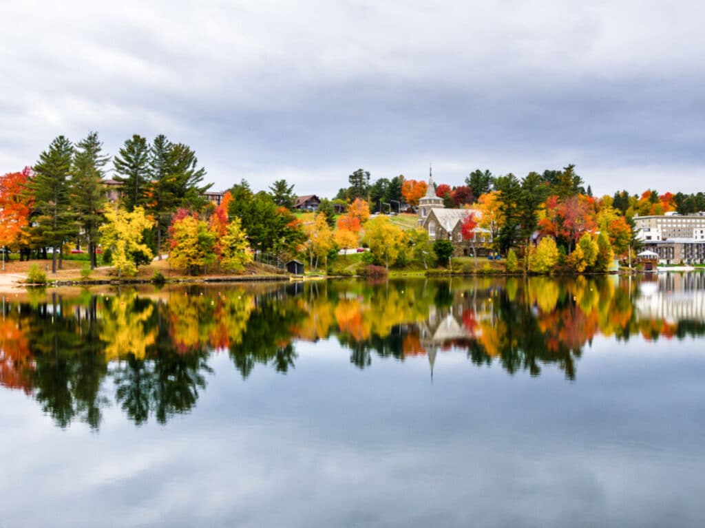View of the fall foliage reflecting on Lake Placid