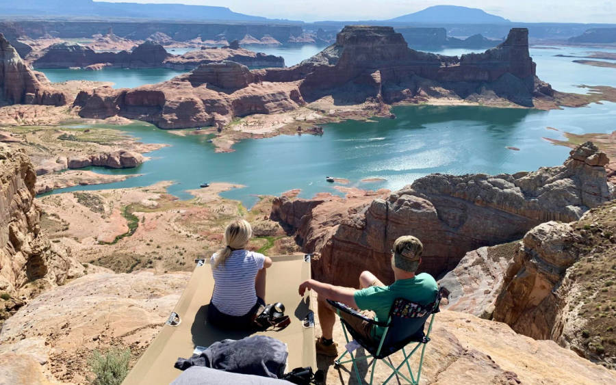 The author's brother with his fiancé with the overlooking view from Lake Powell camp
