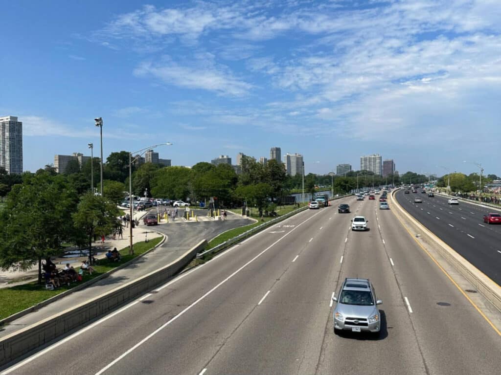 View of cars driving at the Lake Shore Drive