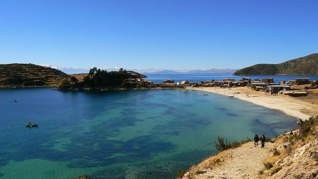 The clear blue sky over the Lake Titicaca
