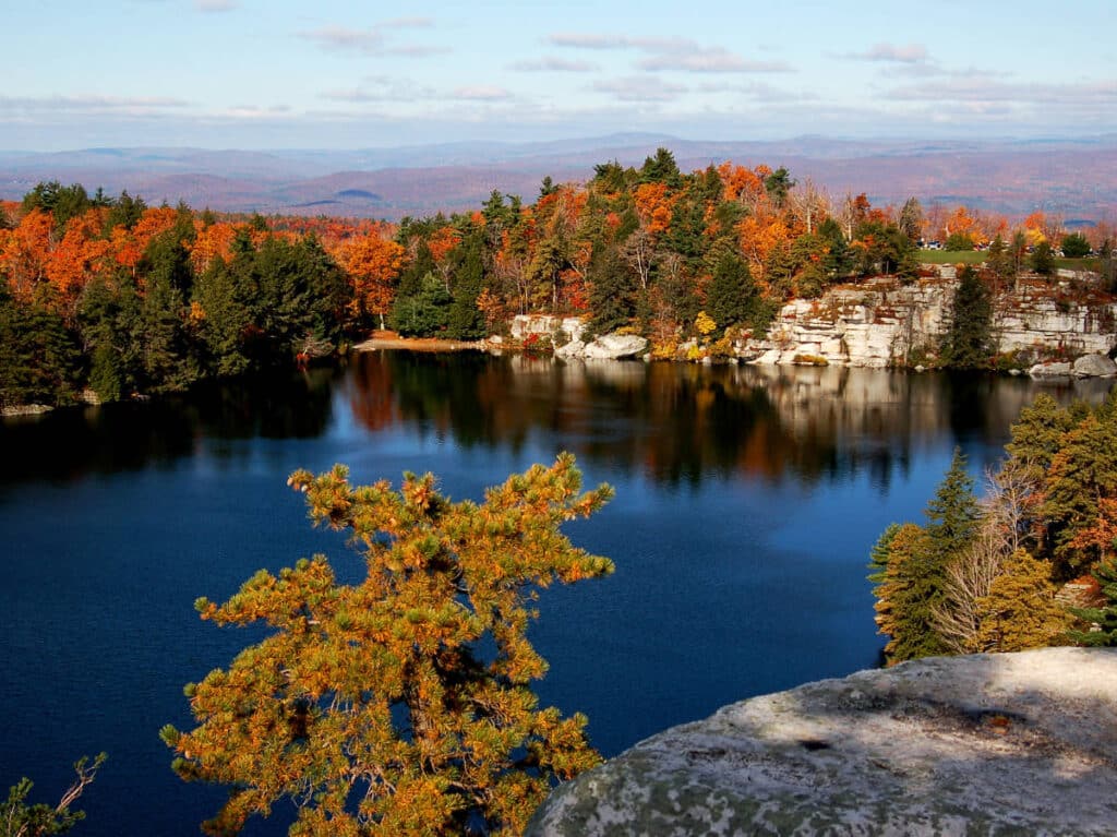 View of a lake at the Minnewaska State Park during autumn season