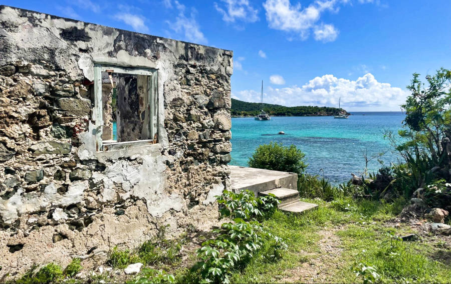 View of the Lameshur Bay Ruins overlooking the beach