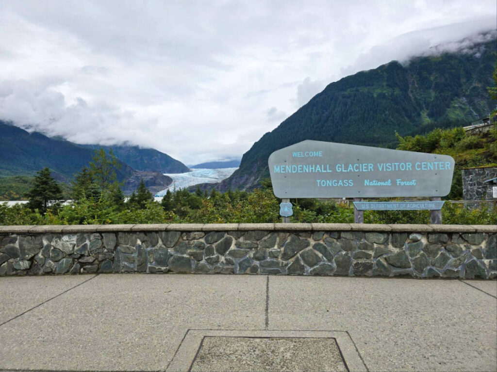 Landmark sign of Mendenhall Glacier Visitor Center