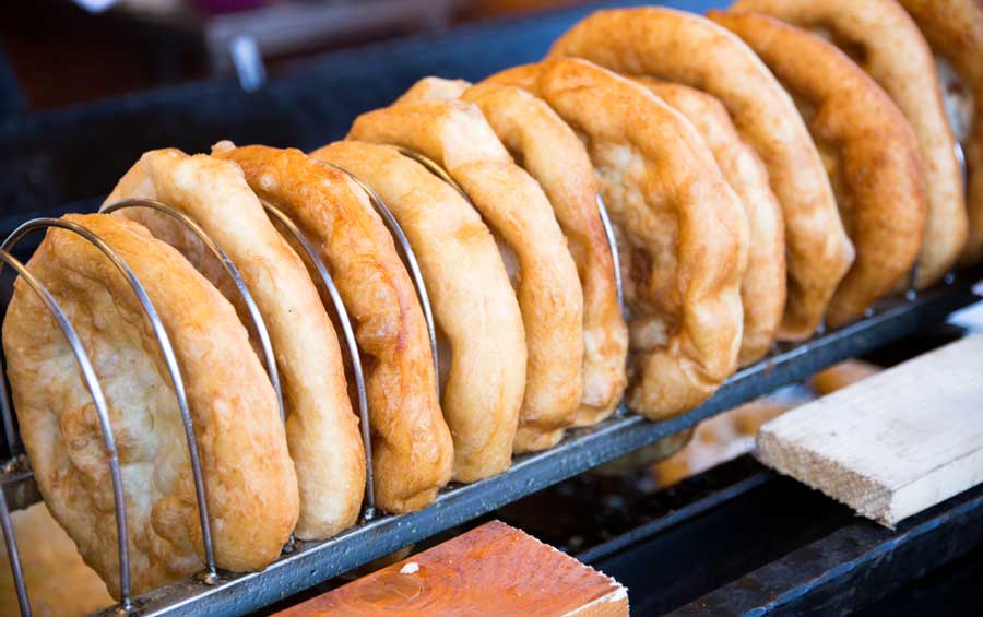 Langos bread stacked