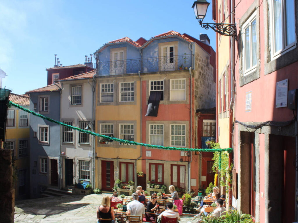 View of the colorful buildings around Largo da Pena Ventosa