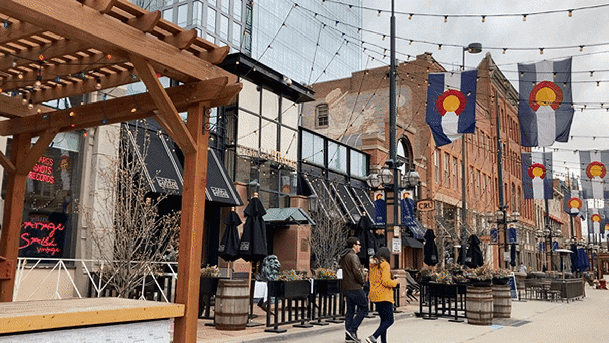 View of the people walking around the Larimer Square in downtown Denver