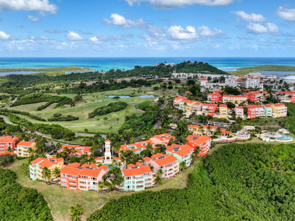 Aerial view of Las Casitas Village in El Conquistador Resort
