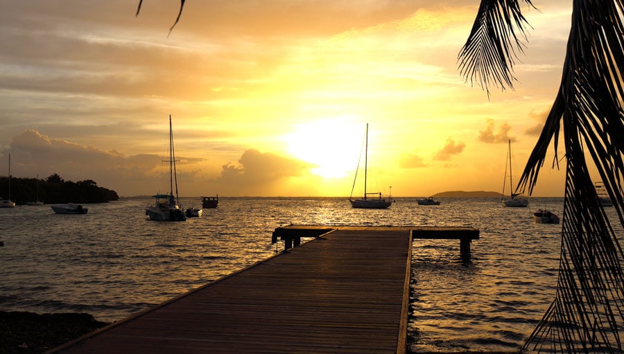 View of sunrise and boats in Las Croabas Park