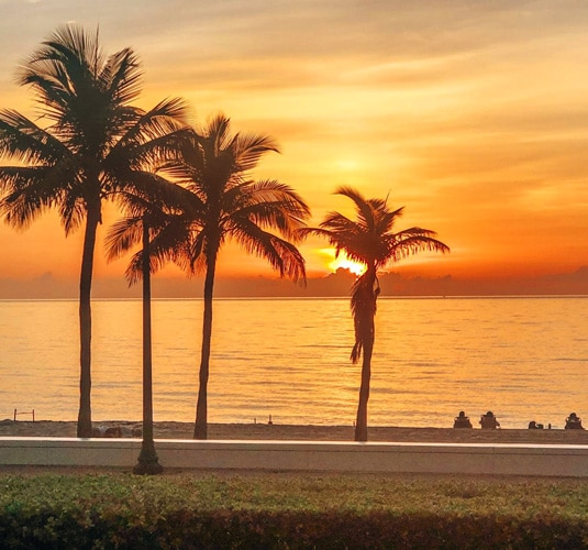 View of the Las Olas Beach and the sunrise