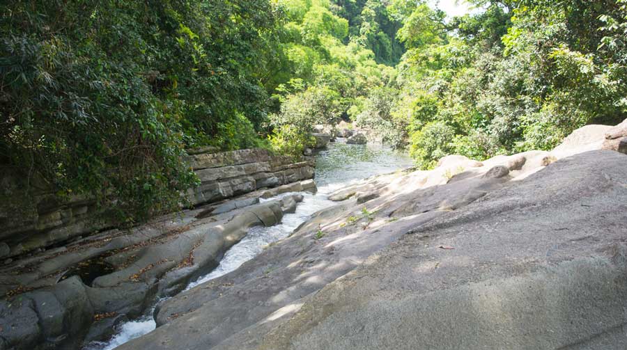 Water running through the rocks in Las Pailas