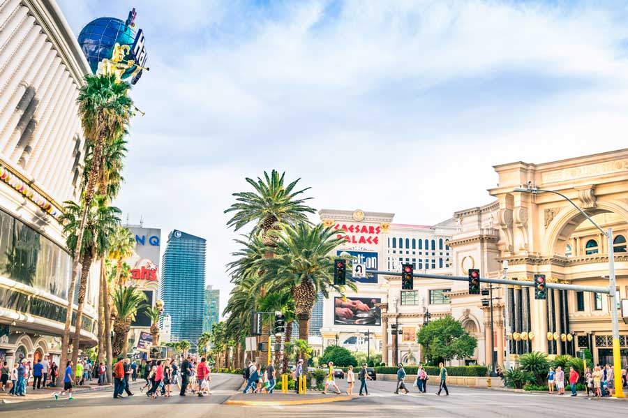 People crossing a street in Las Vegas Boulevard