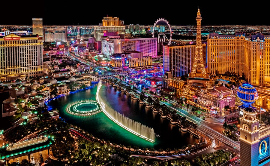 Aerial view of the Las Vegas Strip at night