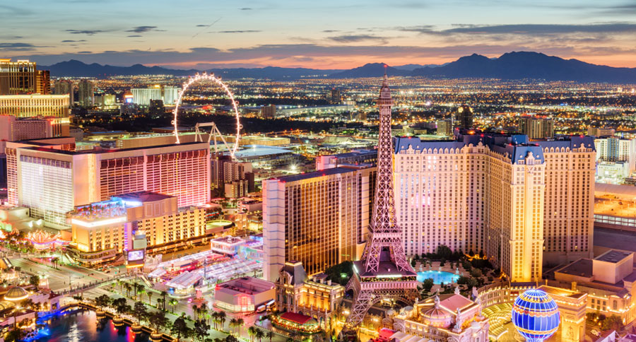 Aerial view of the illuminated Las Vegas at night