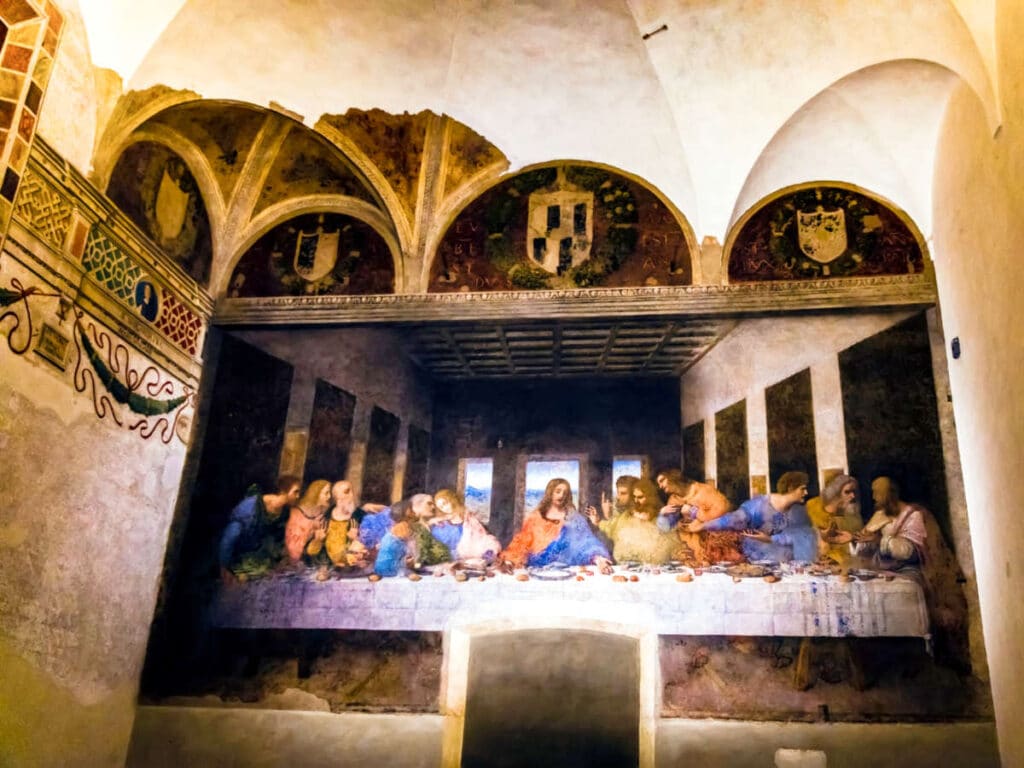 View of the painting of Last Supper by Leonardo Da Vinci inside the Santa Maria delle Grazie