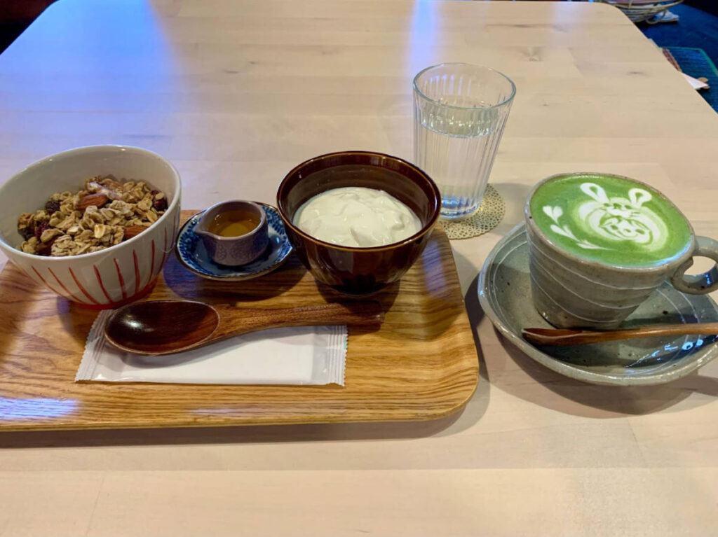 Nuts, yogurt, and a latte art