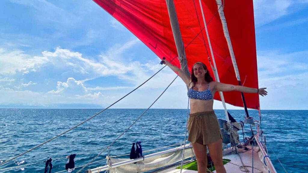 The author Laura McFarland, enjoying the view from the sailboat
