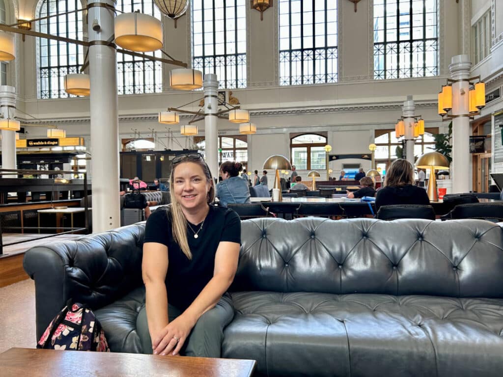 The author, Laura Falin smiling for a photo inside the Union Station