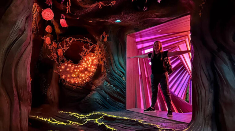 The author, Laura Falin posing for a photo in Meow Wolf Denver