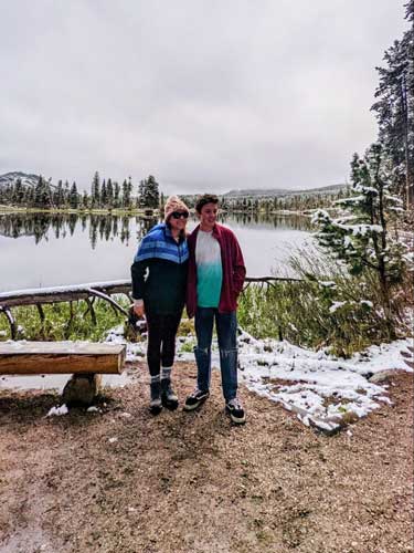 Laura Falin with her son in Rocky Mountain National Park
