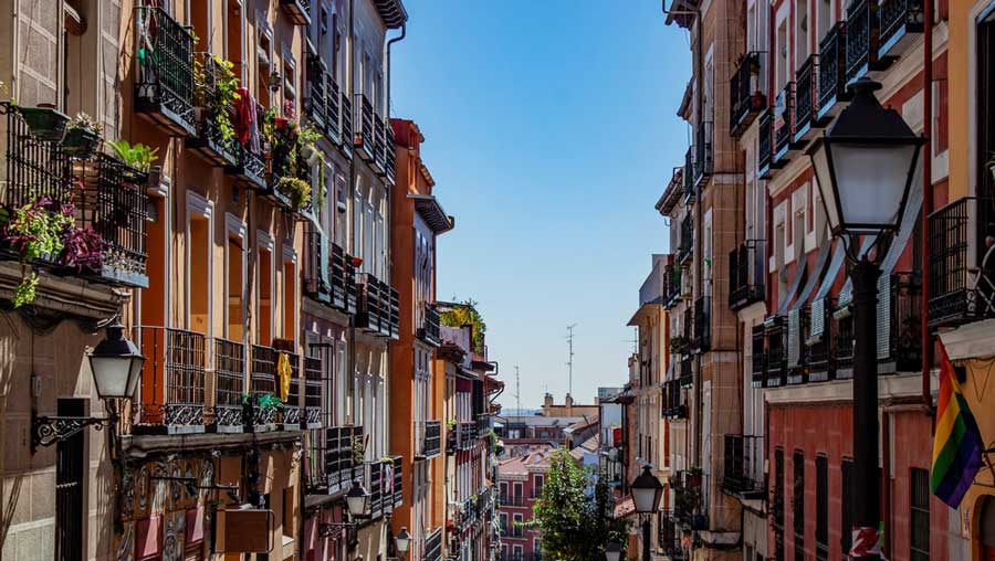 View of view of the colorful street in Lavapiés