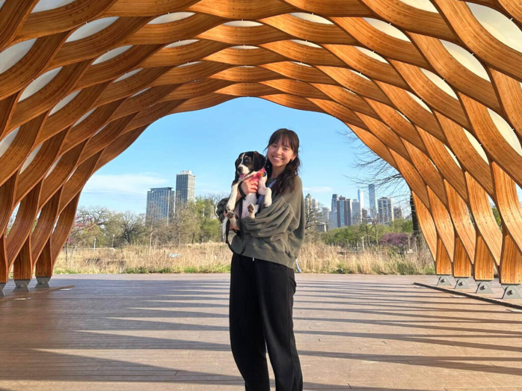 The author, Lea Rose Allbaugh with her dog at The Honeycomb Pavilion