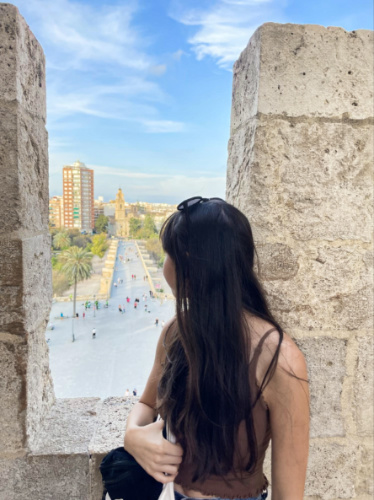 Travel Lemming Editor, Lea Rose Allbaugh, enjoying the overlooking view of Valencia from the top of Torres de Serranos