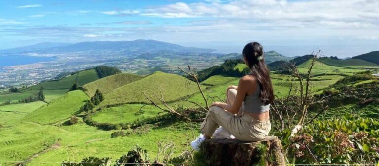 The author Lea Rose Allbaugh admiring the overlooking view in Sao Miguel Island