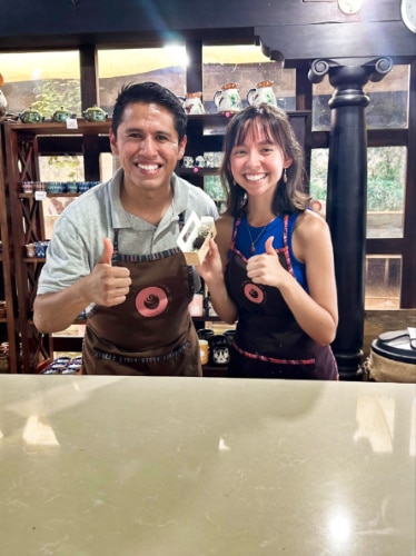 The author Lea Rose Allbaugh, posing with the instructor during the chocolate workshop
