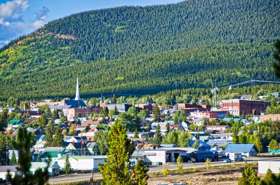 Aerial view of the lush green mountain and skyline of Leadville