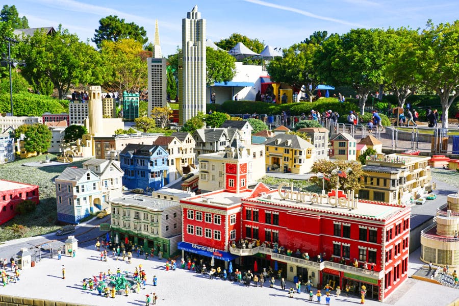 View of the city of San Francisco made of colorful LEGO bricks in the mini land attraction at Legoland California.
