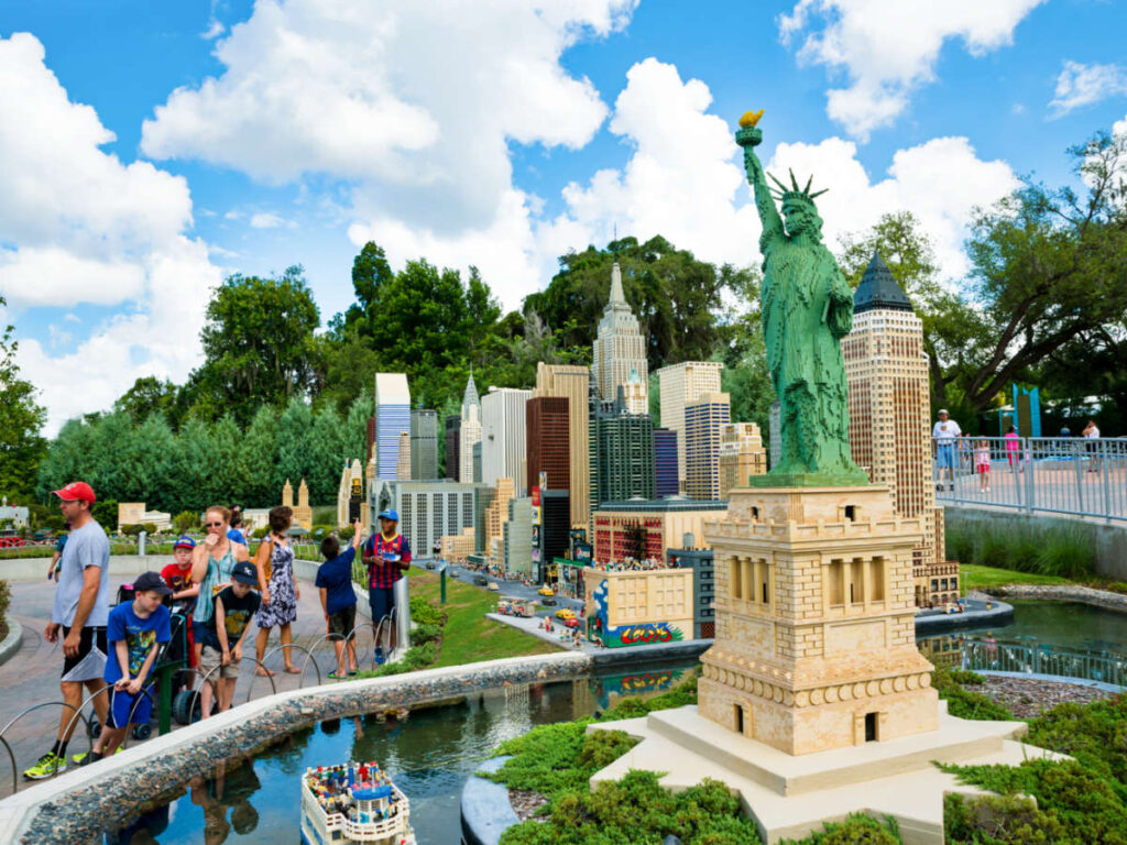 View of the people wandering around the New York City model in Legoland