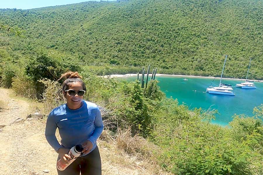 The author's wife climbing up the Leinster Bay Trail