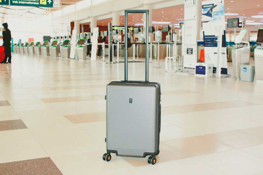 The Level8 Textured Carry On in an airport