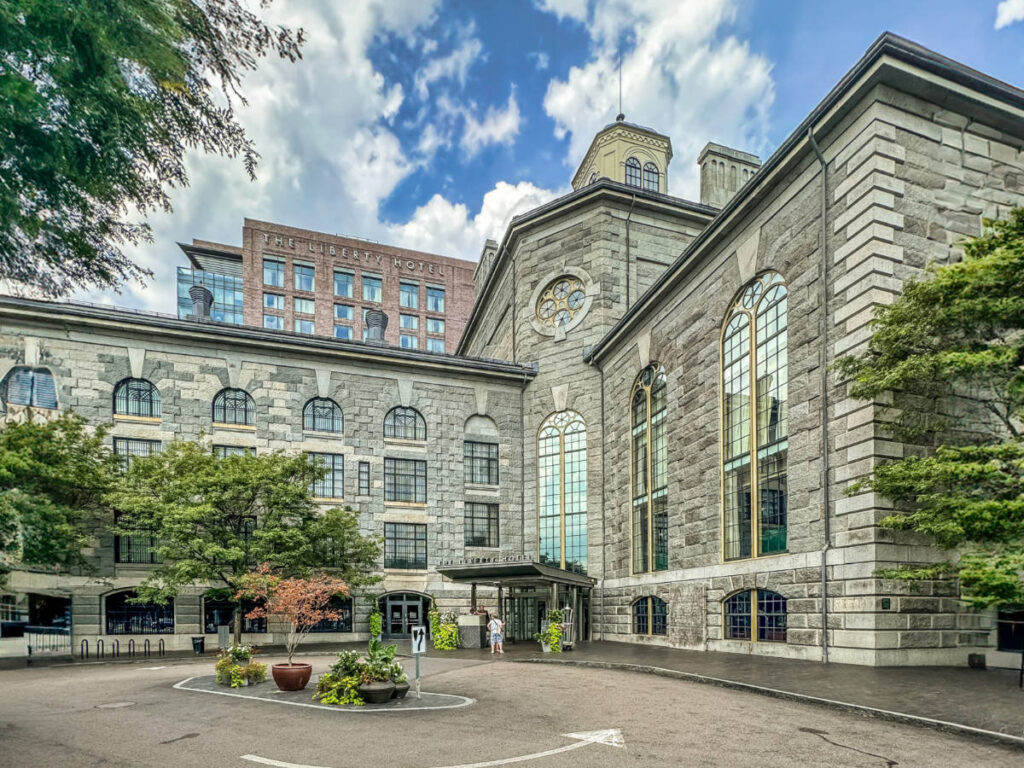 View of the exterior and entrance to Liberty Hotel
