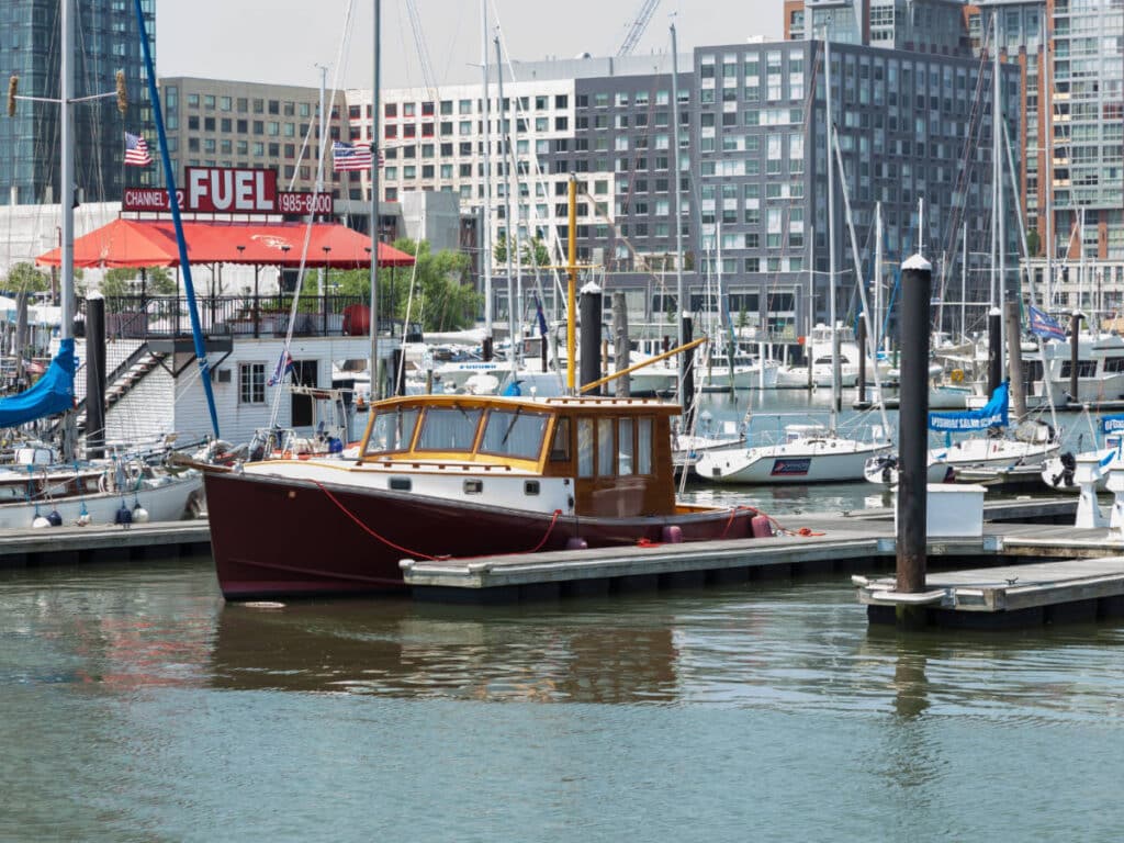 View of boats at the Liberty Landing Marina