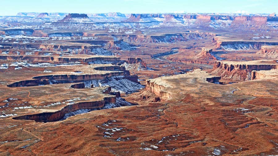 View of the light snow dust at the landscape of Canyonlands National Park