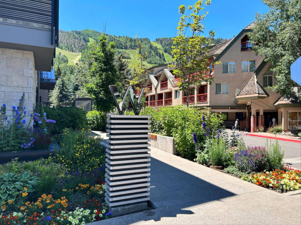 Clear blue sky over the Limelight Hotel Aspen and W Aspen
