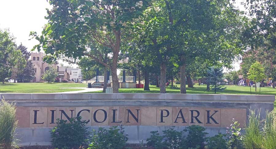 View of the Lincoln Park and its signage