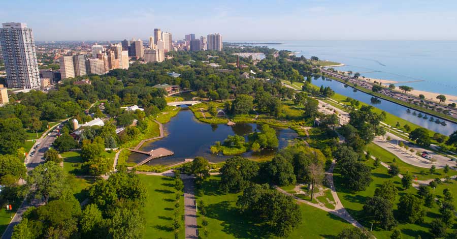 Aerial view of the Lincoln Park Zoo