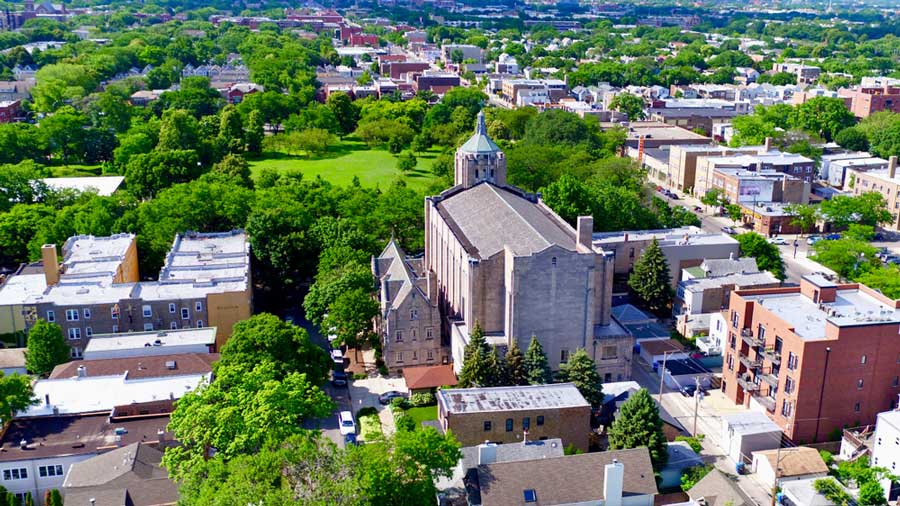 Aerial view of Lincoln Square in Chicago