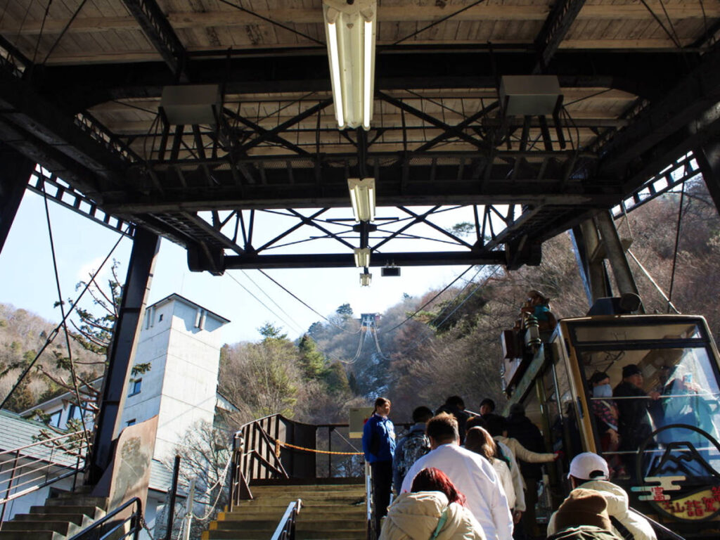 People lining up to the cable car ride