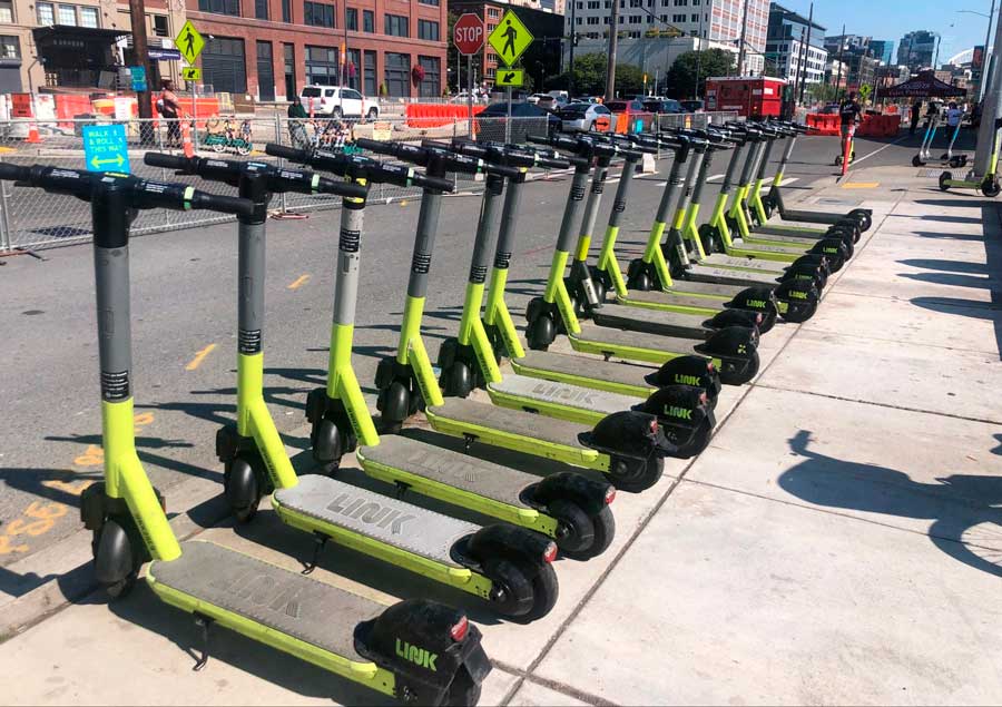View of Link Scooters parker on an area in Seattle
