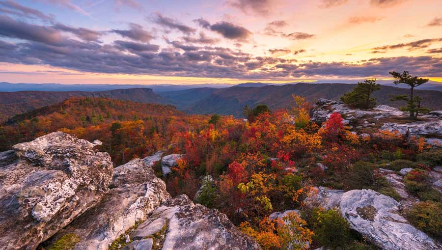 Scenic view from Linville Gorge Wilderness during sunset