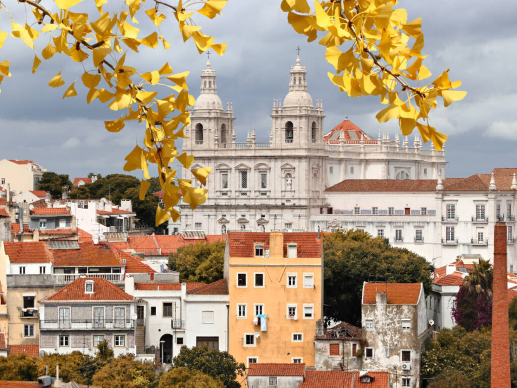 View of buildings and houses in Lisbon during fall season