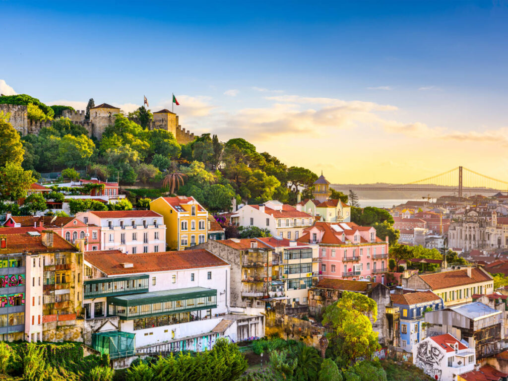 Colorful sky over the town of Lisbon