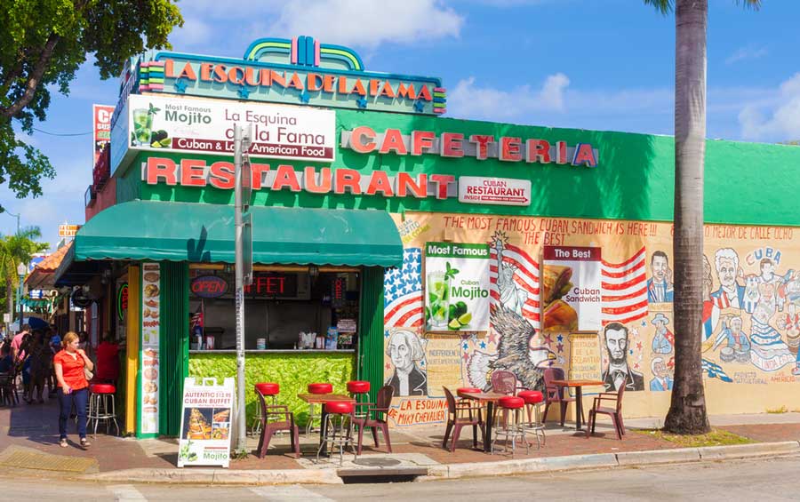 View of a Cuban Restaurant from the outside in Little Havana