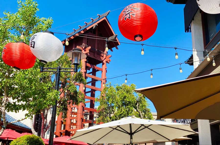 View of decorations in Little Tokyo in Los Angeles