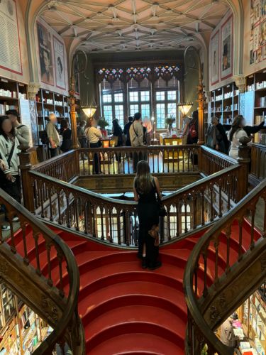 Author Sky standing at the Livraria Lello stairs