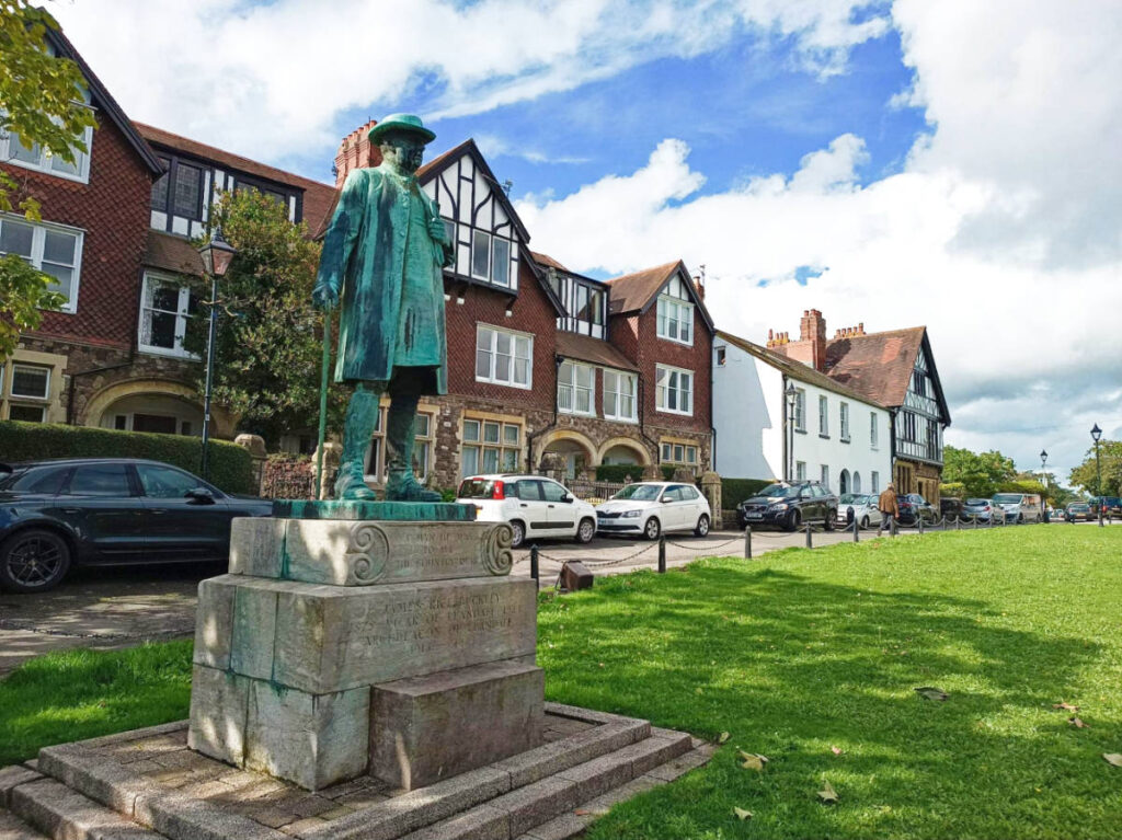 A green sculpture in front of the properties at Llandaff